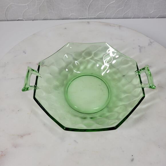 VTG Heisey Octagon Dish 7" Moonbeam Green Candy Bowl Green Trinket Vanity Handle - Picture 1 of 16